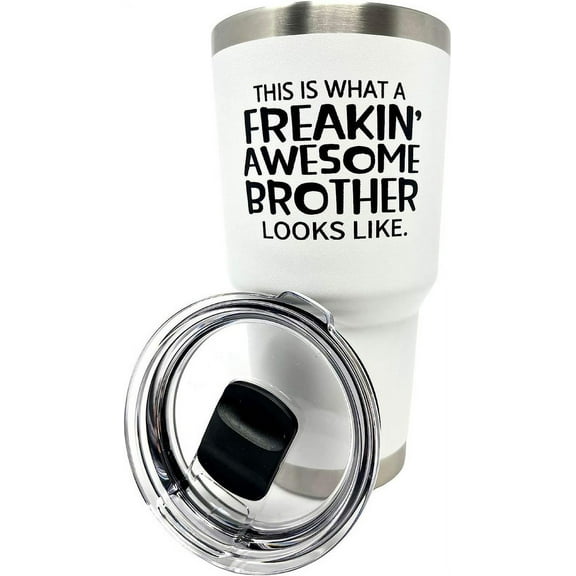 Funny Gift for Brother - Awesome Brother Tumbler Coffee Mug - Great Travel Cup Gifts for Brothers from Sisters, Christmas Birthday Presents for Brother