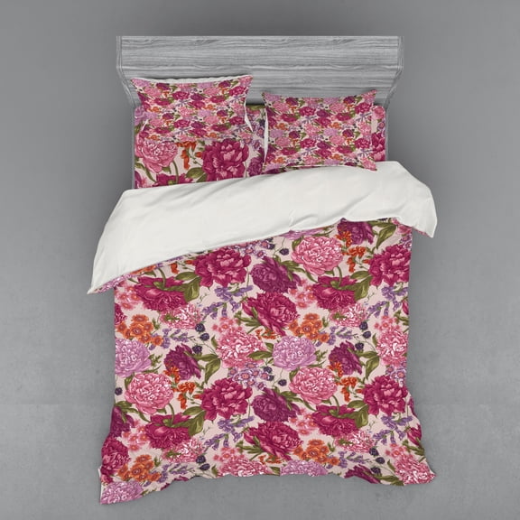 Ambesonne Shabby Flora Bedding Set 4 Pcs, Wild Flora Vintage, Queen, Multicolor