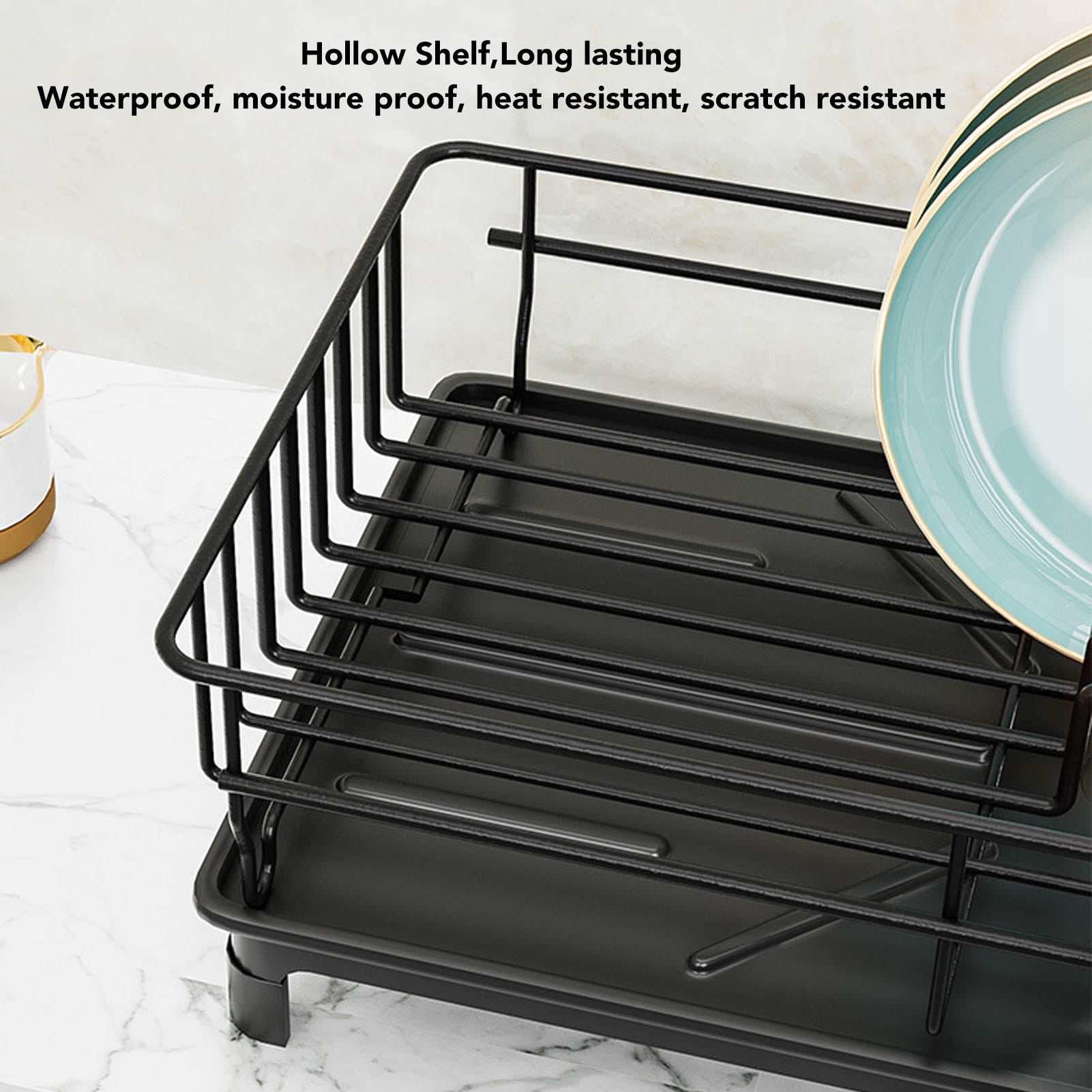 BIMZUC Carbon Steel Dish Drying Rack with Utensil Holder – Durable, Space‑Saving, Multi‑Functional Kitchen Counter & Cabinet Rack