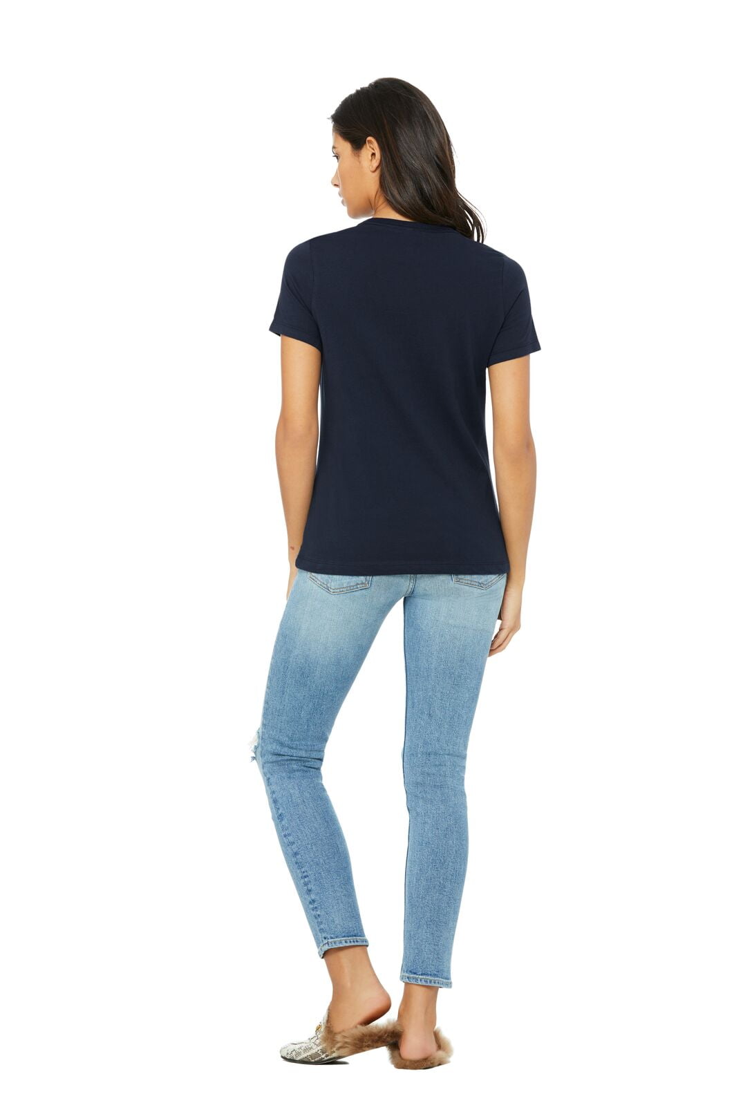 BELLA+CANVAS Ladies Crew Neck Personalized T-Shirt, Create your own Designs, Navy, Large