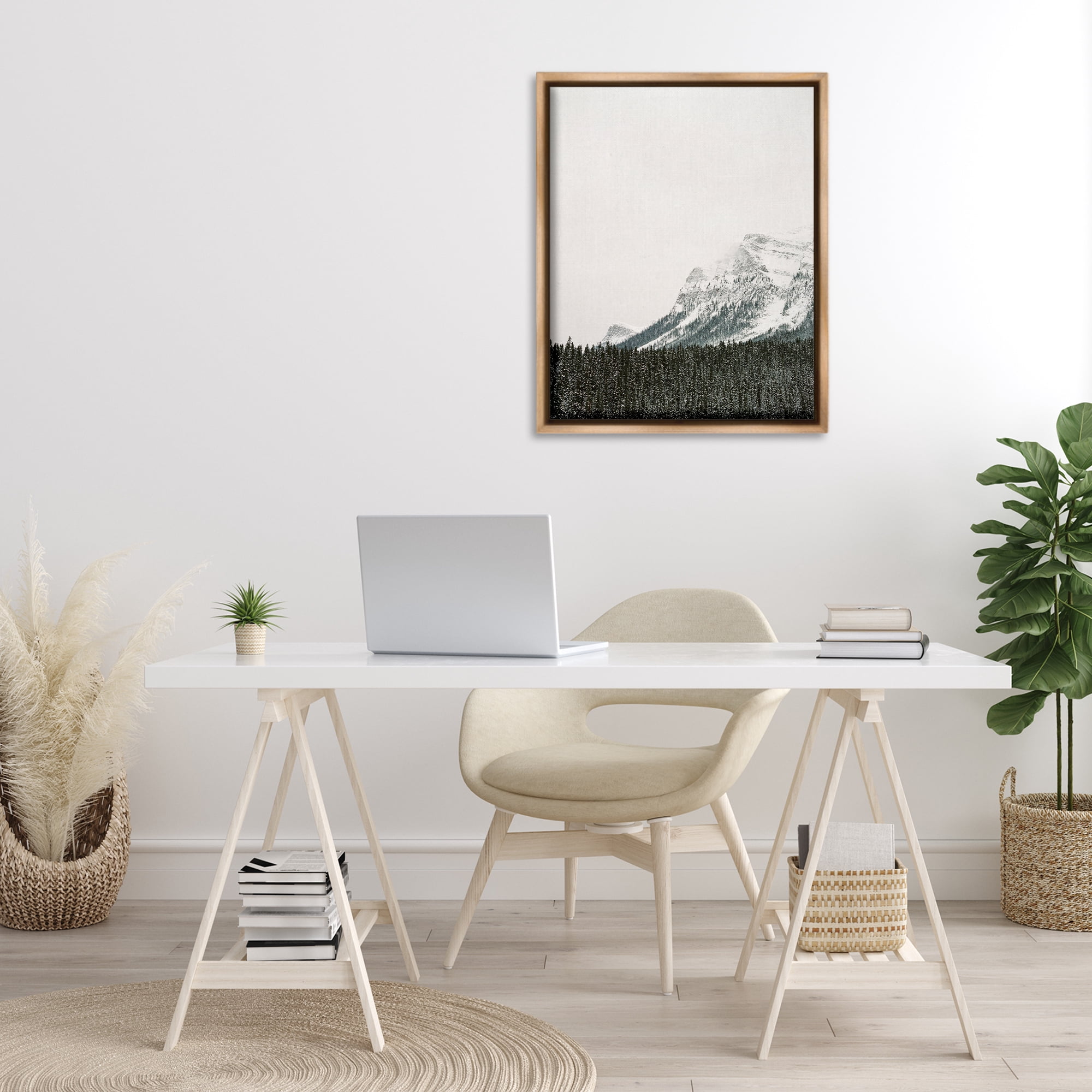 Stupell Industries Distant Snowy Peaks Landscape Photography Brown Floater Framed Art Print Wall Art, 25 x 31
