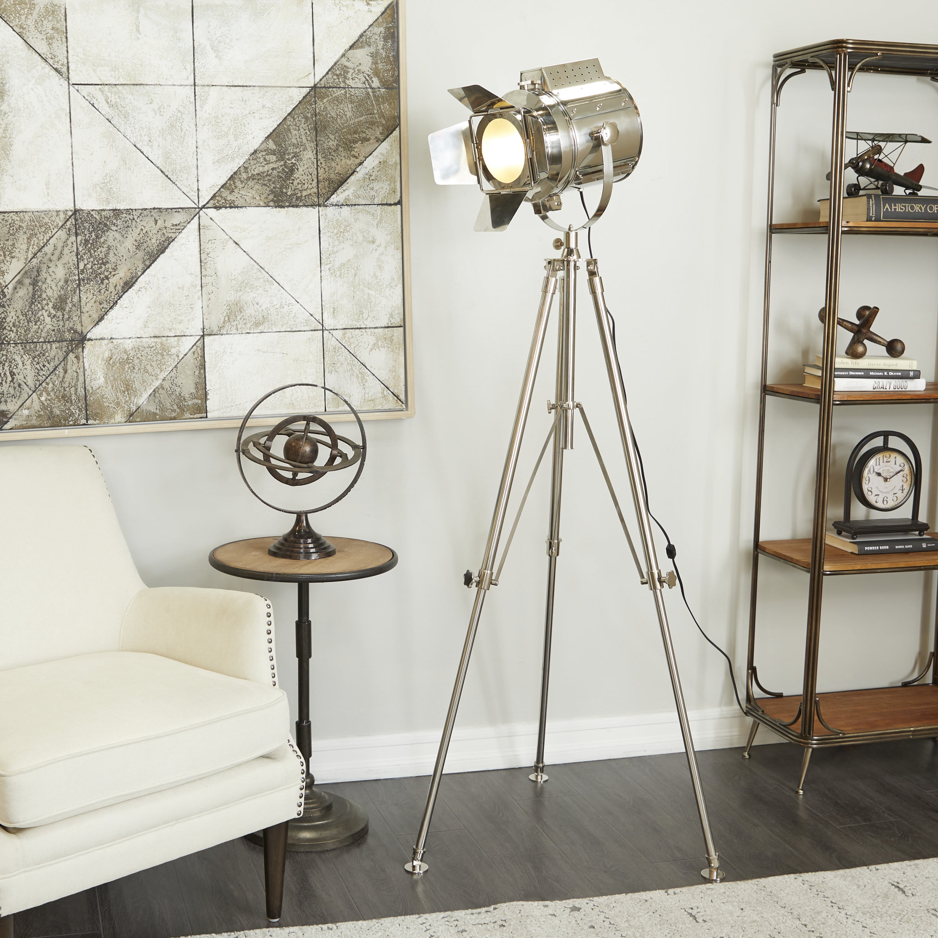 DecMode 64" Silver Floor Lamp with Silver Metal Shade