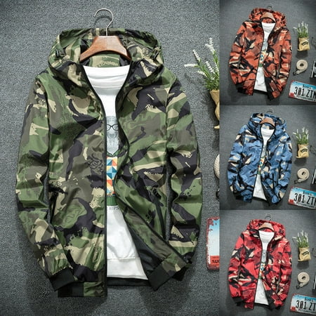 - Mens Camo Hoodie Zip Up Jacket Sweatshirt Hooded Top Warm Coat Jacket Outwear