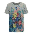 thumbnail image 4 of KDFJPTH Women Fashion Casual Top Shirt Short Sleeve Flower Printed T Shirt Round Neck Elegant Loose Soft Top Blouse, 4 of 4
