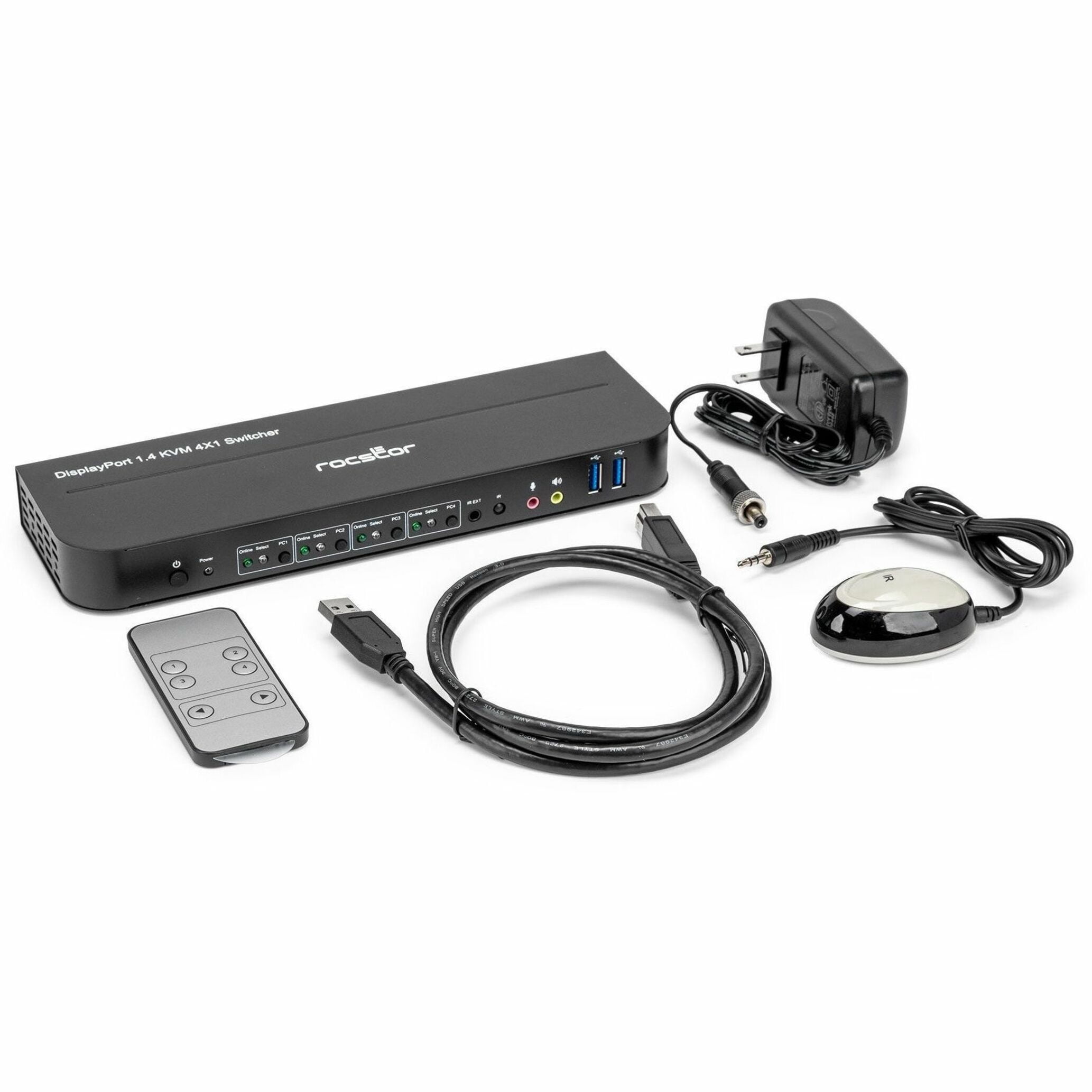 Rocstor SolidKVM SK04 DisplayPort 1.4 and USB 3.0 4?1 KVM Switch - 4 Computer(s) - 1 Local User(s) - 4K - 4096 x 2160 - 8 x USB - USB 2.0 - HDMI - 5 x DisplayPort