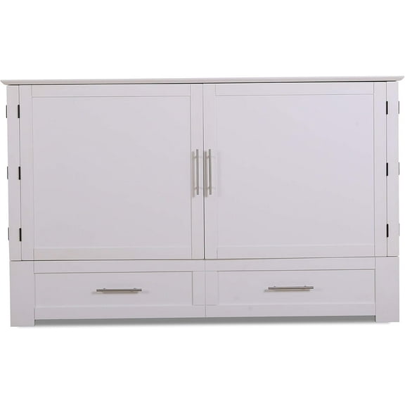 Mega Solutions Emurphybed Daily Delight Murphy Cabinet Chest Bed with Charging Station 6 Inch, (Queen, White)