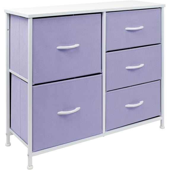 ZXNYH Fabric Dresser for Kids Bedroom - Chest of 5 Drawers, Tall Storage Tower, Clothing Organizer, for Closet, for Playroom, for Nursery, Steel Frame, Fabric Bins - Wood Handle (Pink)
