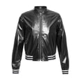 thumbnail image 2 of iixpin Kids Girls Shiny Metallic Baseball Jacket Long Sleeve Sparkle Bomber Jacket Coat Outerwear Dance Tops Black 14, 2 of 7