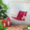 thumbnail image 2 of 35.25" x 37" Blue Brown and Yellow Striped Hammock Chair with Pillow and Armrests, 2 of 5