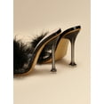 thumbnail image 3 of Women Feather Clear PVC Slippers Square Toe Stilettos Slides Transparent Crystal High Heels Sandals Mules Party Shoes Glass Heels, 3 of 4
