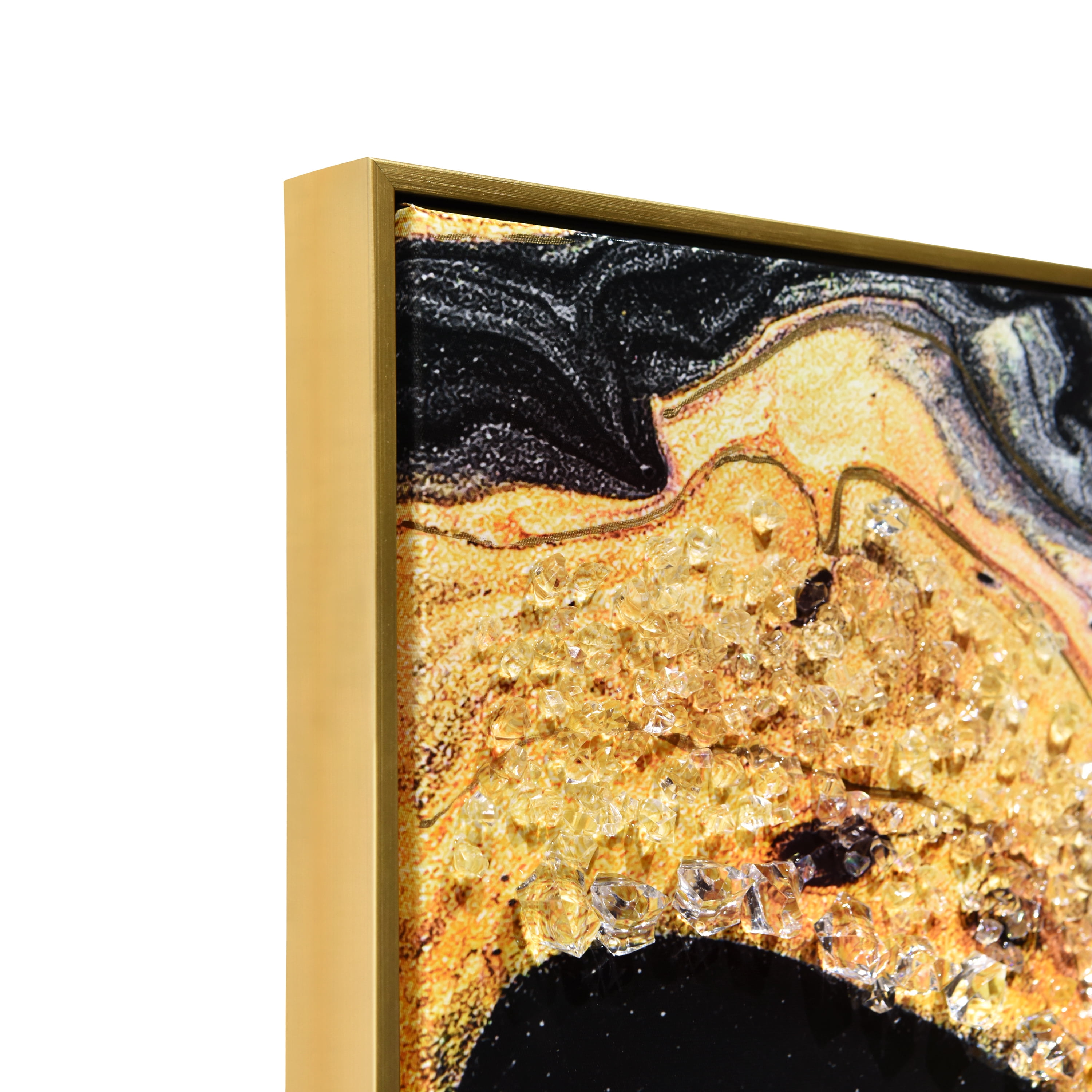 "Golden Veins IV" Crystallus Epoxy Coated Wrapped Framed Glossy AbstractCanvas Wall Art with Heavy Acrylic Crystal Shards Embellishments