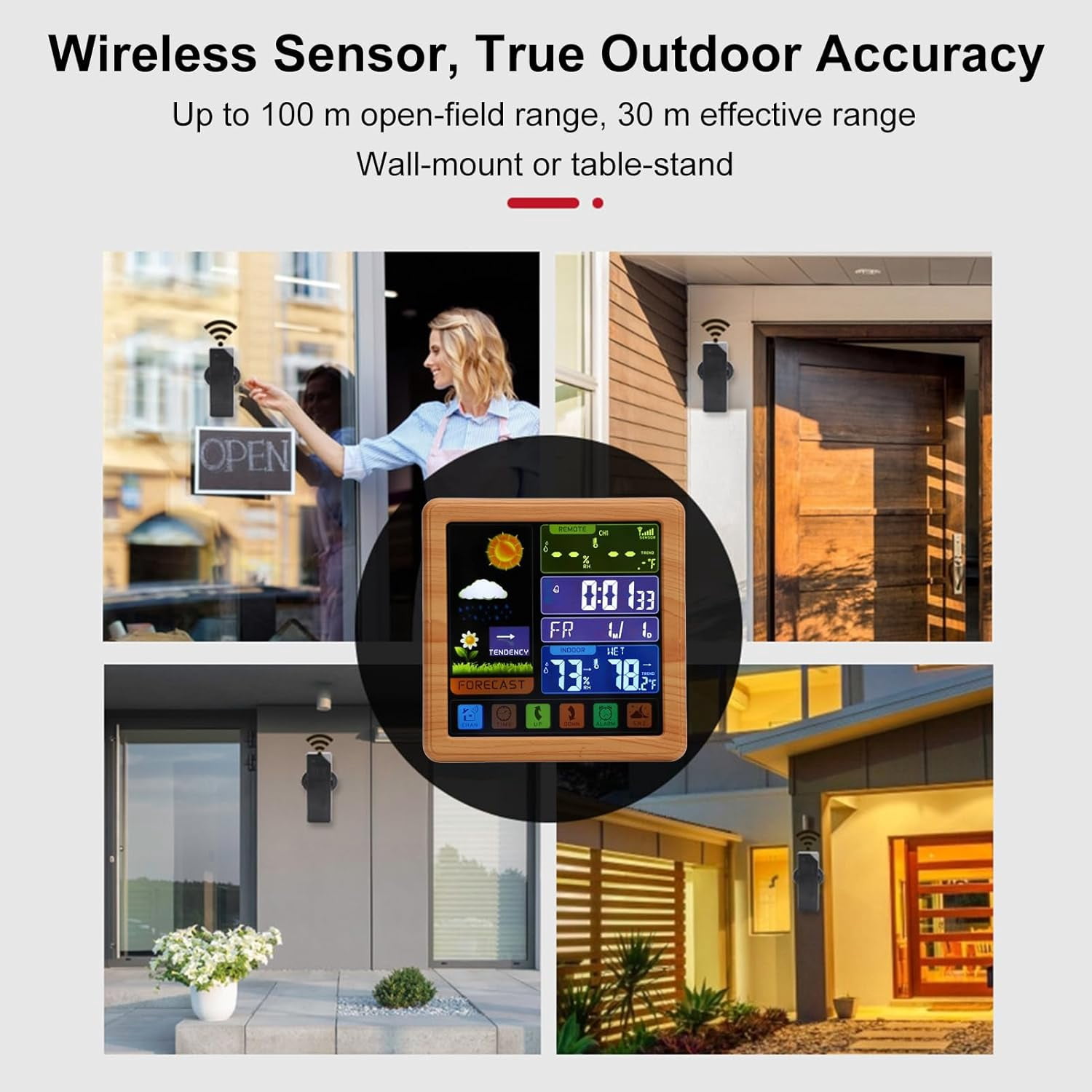 Wireless Weather Station with Atomic Clock and Color Touchscreen for Indoor Outdoor Use