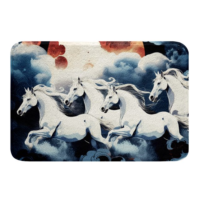 Tapis de Bain Cheval Animaux de Ferme 16"x24 Pouces Tapis pour Filles, Accessoires de Salle de Bain Western Soleil Rouge Nuages Tapis Extérieurs, Cadeaux Cheval Décoration Western pour la Maison