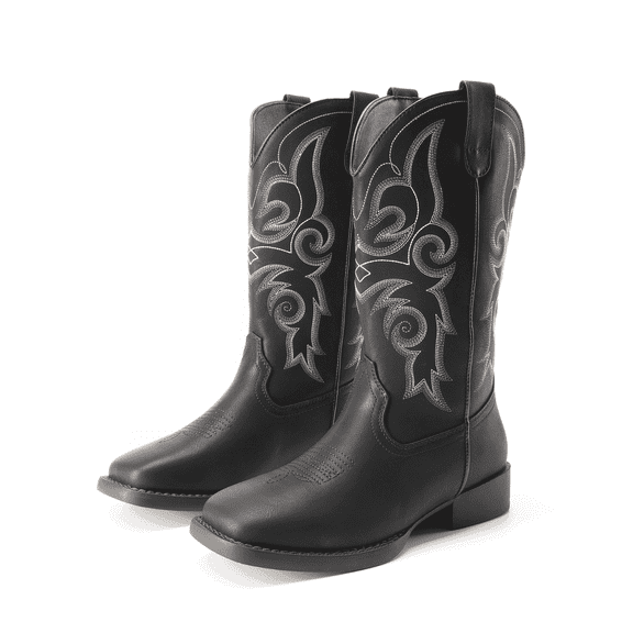 DREAM PAIRS Women's Cowboy Boots Mid Calf Cowgirl Boots Square Toe Chunky Heel Embroidery Stitched Western Boots