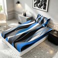 thumbnail image 5 of Manfei Abstract Wave Stripe Twin Sheets, Blue Black White Bedding, Black Reversible 3 Pieces1 Flat Sheet + 1 Fitted Sheet + 1 Pillowcase, 5 of 6