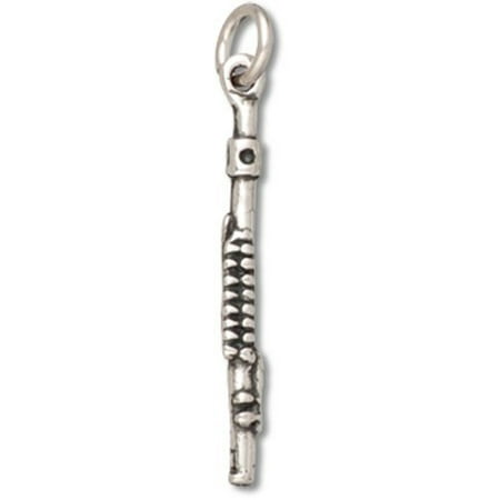 Sterling Silver 16" .8mm Box Chain 3D Flute Musical Instrument Pendant Necklace