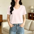 thumbnail image 4 of Vivianyo HD Women's V-Neck Short Sleeve Basic T Shirt, Casual Soft Loose Fit Daily Summer Tee Top, Women's Pink, Sizes S-2XL, 4 of 6