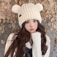 thumbnail image 4 of Guiexla Winter Women Hat Thickened Knitted Solid Color Elastic Warm Ear Windproof Anti slip Cartoon Ear Decor Soft Cold Resistant Lady Beanie, 4 of 8