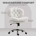 thumbnail image 3 of Armless Cream White Office Chair | Adjustable Height Task Chair for Home & Study - Linen-Feel Fabric, 25.6" Wide, 37" High, 3 of 7