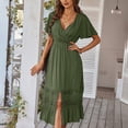 thumbnail image 4 of Summer Dresses for Women Maxi Dress V-Neck Slim Temperament Solid Color Dress Lace Stitching Skirt, 4 of 7