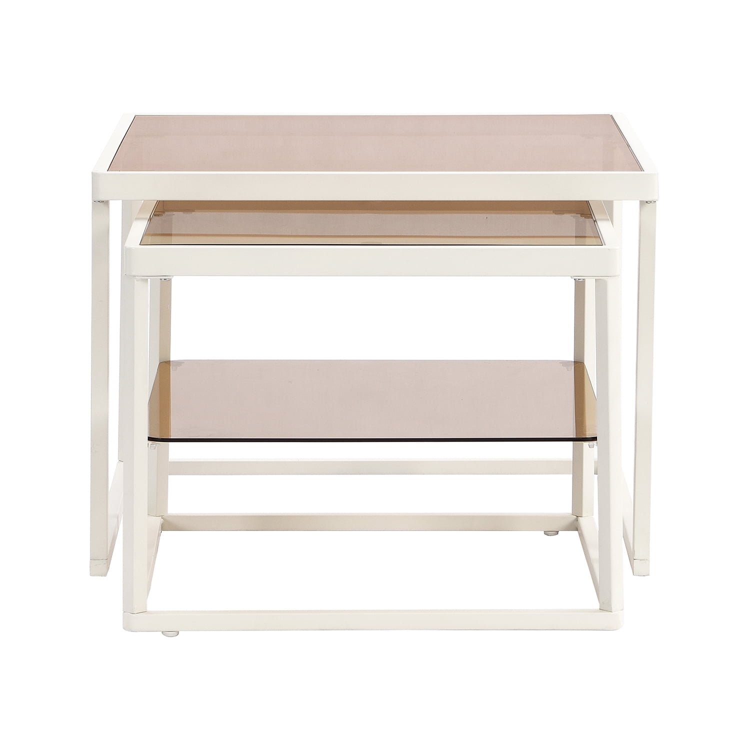 Kadyn Nested Coffee Table Set, Tea Table with Metal Frame, Tempered Glass Sofa Center Table, White Kadyn Nested Coffee Table Set, Tea Table with Metal Frame, Tempered Glass Sofa Center Table, White