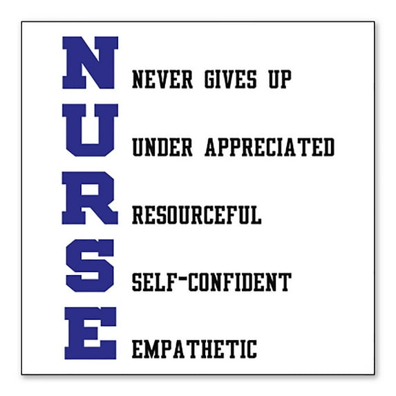 DistinctInk Custom Bumper Sticker - 8" x 8" Decorative Decal - White Background - Nurse Never Gives Up