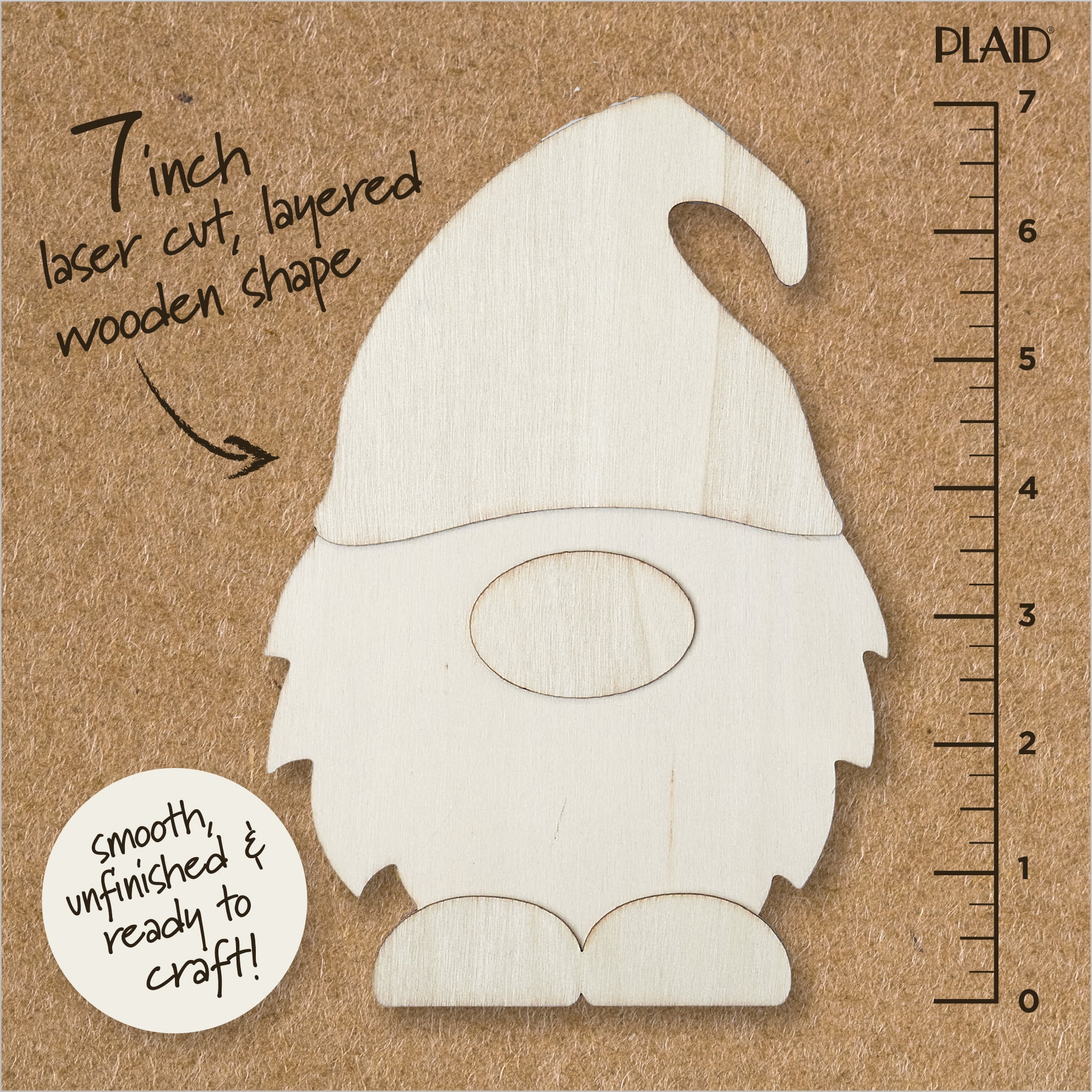 Plaid Surfaces Layered Wood Shape, Gnome