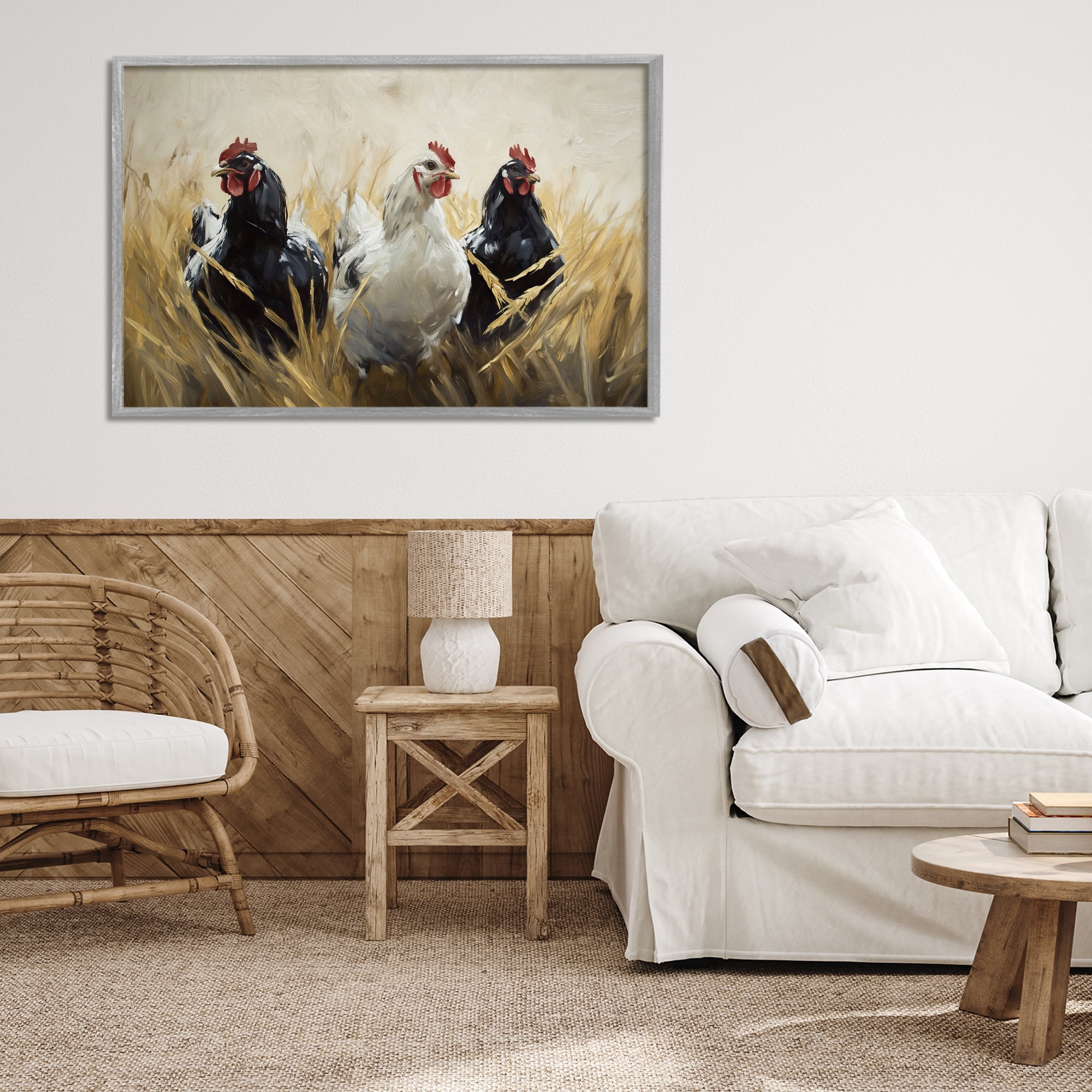Stupell Industries Chickens In Wheat Field Gray Framed Giclee Art, design by Tina LeCour