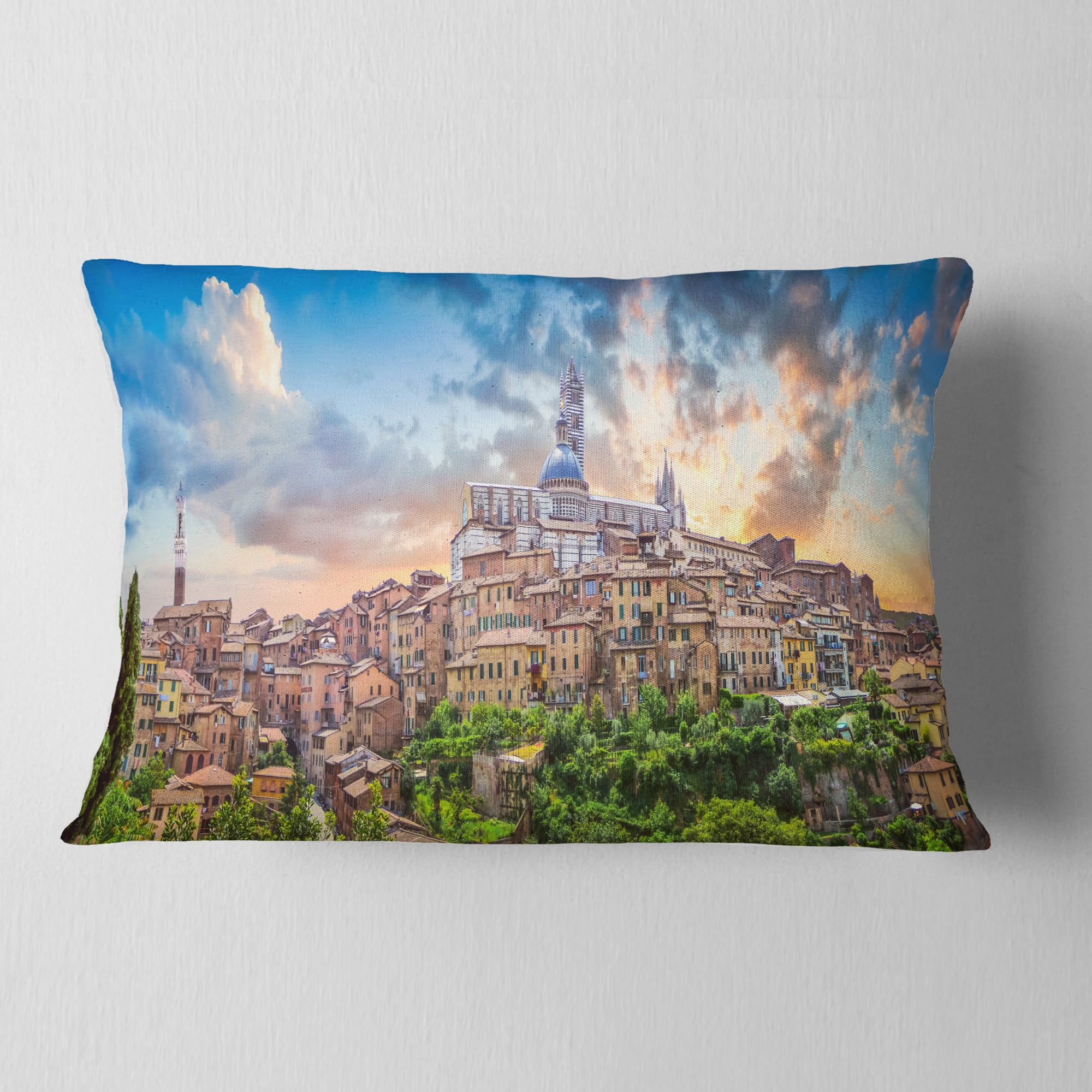 Designart 12" x 20" Blue Polyester Throw Pillow
