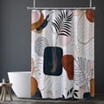 thumbnail image 3 of Abstract Shower Curtain Boho Mid Century Navy Blue Gold Colorful Modern Geometric Leaves Plant Neutral Minimalist Bathroom Shower Curtains Fabric Waterproof with Hooks 72" x 72", 3 of 6