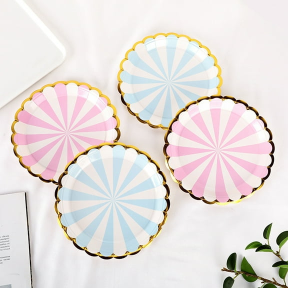 10Pcs 7/9 Inch Paper Plates Disposable Safe Anti-skid Thick Gilding Stripe Paper Dishes Favors Supplies for Birthday
