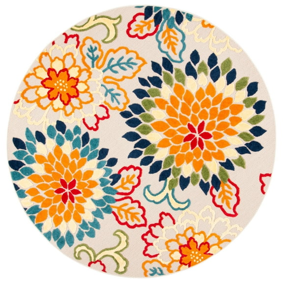 SAFAVIEH Cabana Michelle Floral Indoor/Outdoor Area Rug, Ivory/Orange, 5'3" x 5'3" Round
