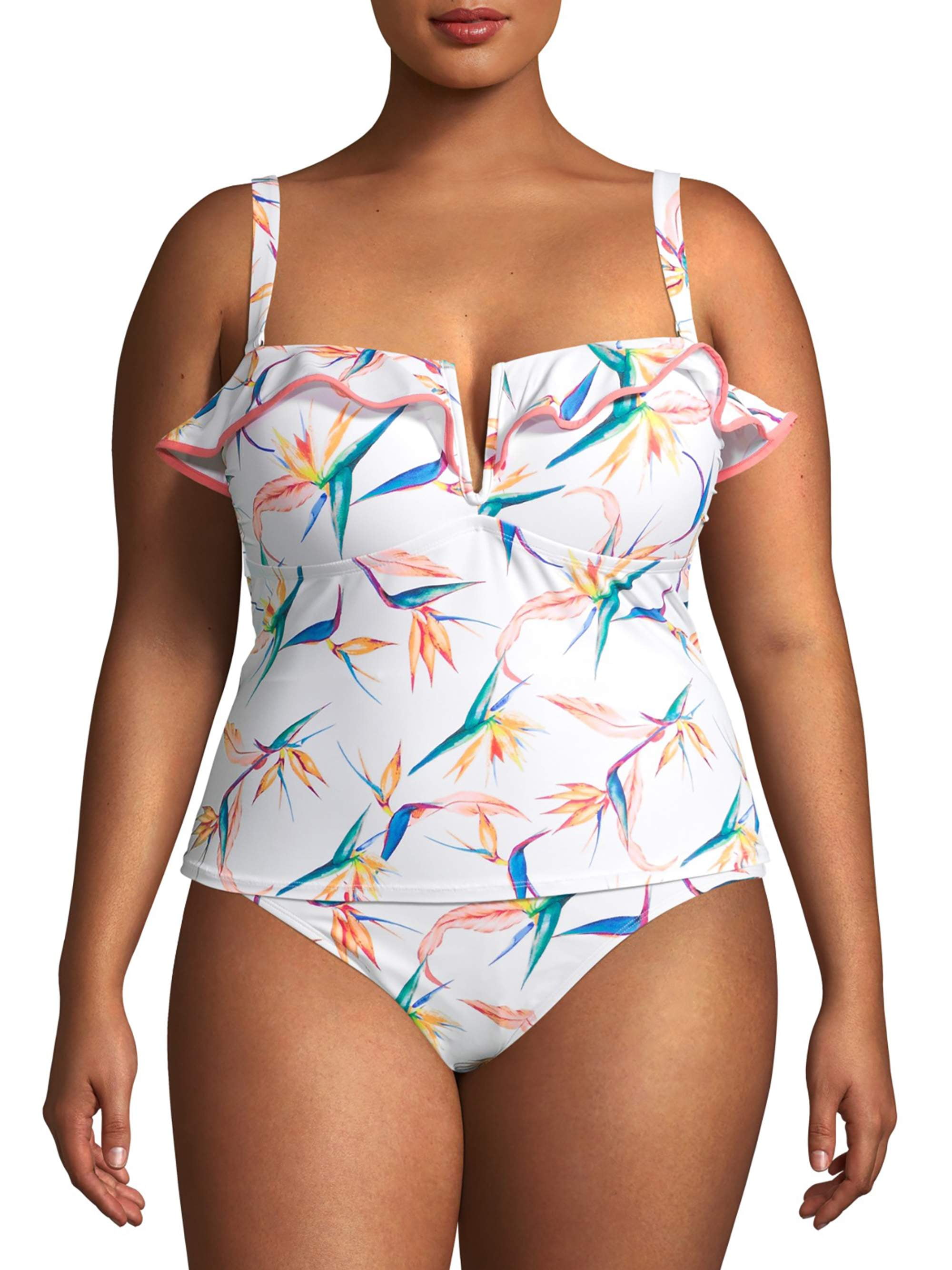 spand Peep ækvator Time and Tru Women's Plus Size Birds of Paradise Tankini Swimsuit Top -  Walmart.com