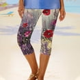 thumbnail image 6 of Leggings under $5! Cagogo Womens Summer Capri Leggings Floral Print Soft Stretchy Cropped Pants Exercise Jogger Knee Length Plus Size Elastic Waist Casual Summer Lounge Capri Leggings, 6 of 6