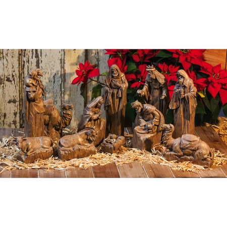 Nativity Garden - Evergreen Enterprises Nativity Set with Natural Finish and Metallic Accent