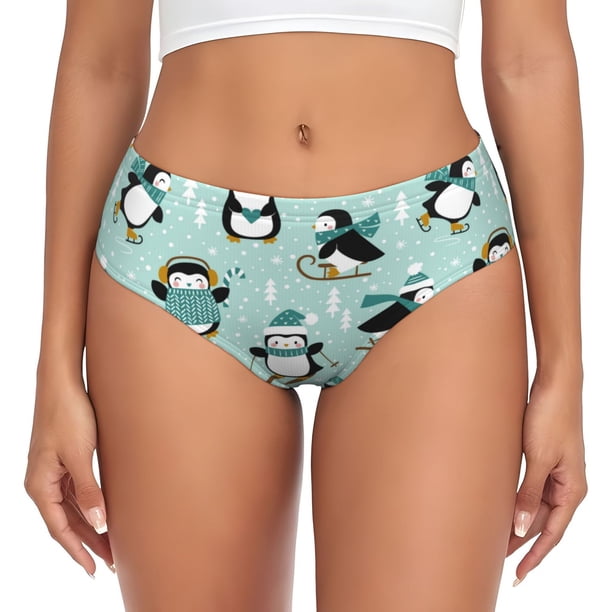 Balery Winter Skiing Penguin Ropa Interior de Algodón para Mujer con Dibujo – Braguitas Cómodas y Elásticas, Estilo Clásico-Small