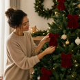 thumbnail image 4 of Velvet Bows for Christmas Tree for Wreaths Indoor Outdoor Easy Hanging for Window Stairs Porch Xmas Decoration Party Supplies Car Bow Wine, 4 of 7