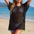 thumbnail image 5 of CHUMUD Beach Cover Ups for Women Mesh Swim Cover-Up Dress with Rainbow Tassel Hem V-Neck Short Sleeve Tunic Vacation, 5 of 6