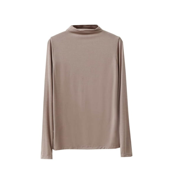 Htigea Women Base Layer Shirts Casual Mock Neck Long Sleeve Loose Pullover Tops Soft Cozy Everyday Tees Khaki L