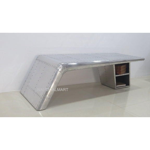 vintage aluminum aviator wing desk coffee table industrial decor