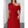 thumbnail image 4 of Red Elegant One-Shoulder Chiffon Maxi Dress With High Side Slit For Wedding Party Event, 4 of 6