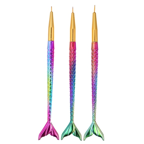 Unique Bargains Nail Art Brushes 3 piezas Kit de herramientas de diseño de uñas Fishtail Shape Nail Liner Brush Mango de tono dorado