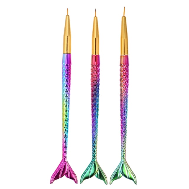 Unique Bargains Nail Art Brushes 3 piezas Kit de herramientas de diseño de uñas Fishtail Shape Nail Liner Brush Mango de tono dorado