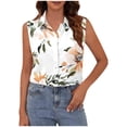 thumbnail image 3 of Xdegoge Sleeveless Blouse for Women V Neck Lapel Collar Work Office Tank Tops Retro Vertical Striped Print Slimming Fit Breathable Soft Satin Fabric Summer Tops, 3 of 6