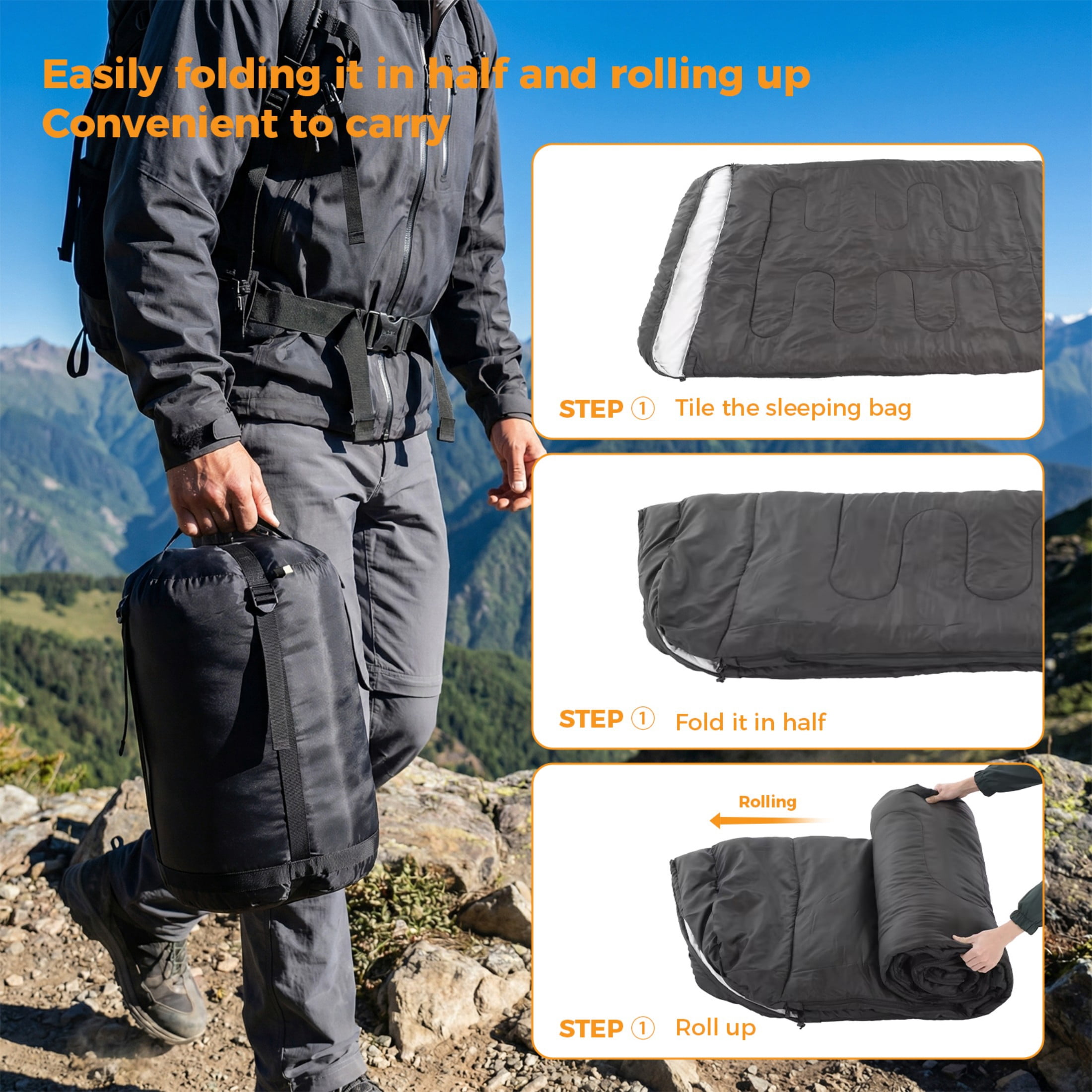 SHOUFTW Double Sleeping Bag for Adults, Lightweight Waterproof, Machine Washable for Camping Hiking Backpacking, Black