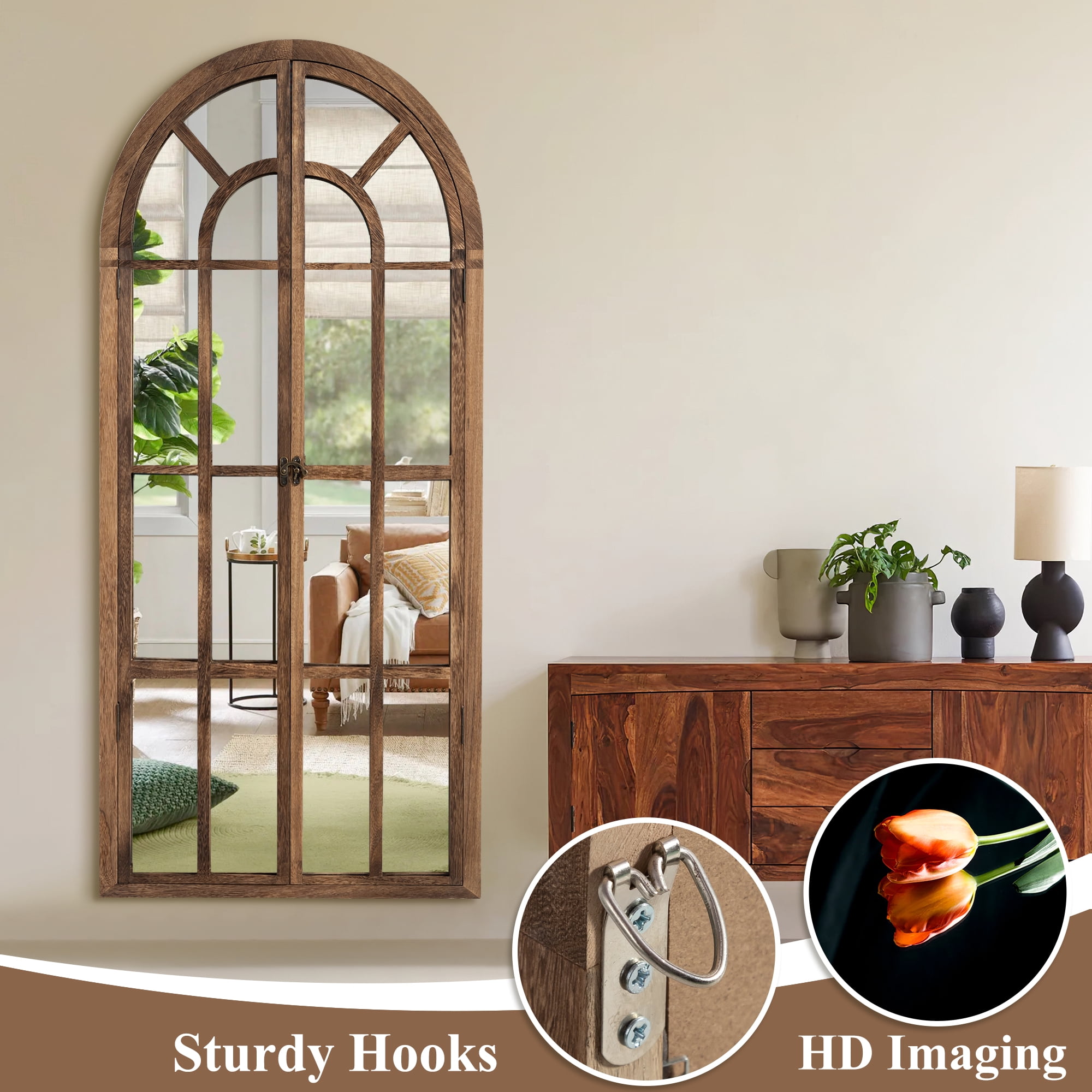 71"x32" Modern Arched Foldable Window Mirror Full Length Mirror Floor Mirror,Browen