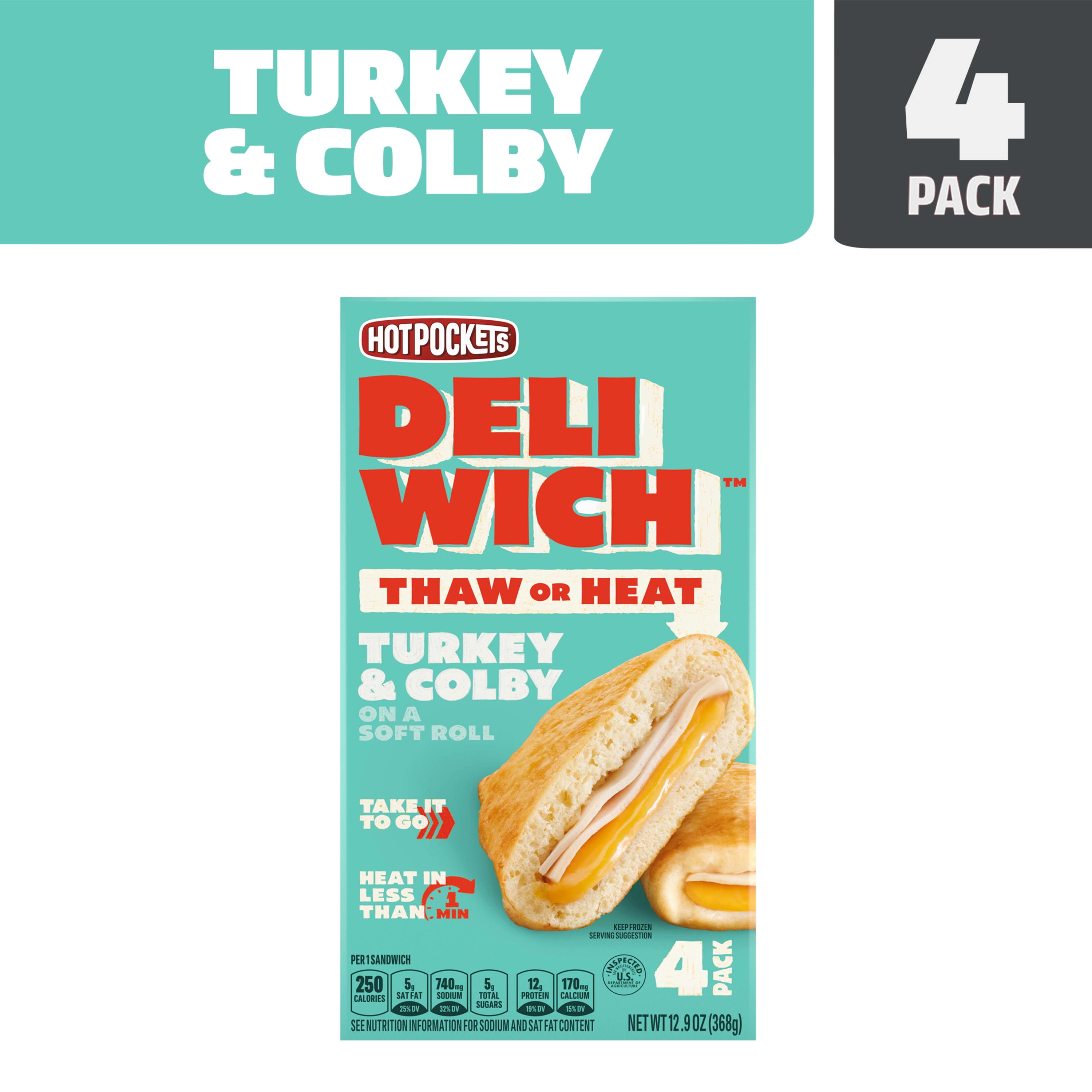 Hot Pockets Frozen Snacks Deliwich Turkey and Colby Deli Sandwiches, 12.9 oz, 4 Count (Frozen)