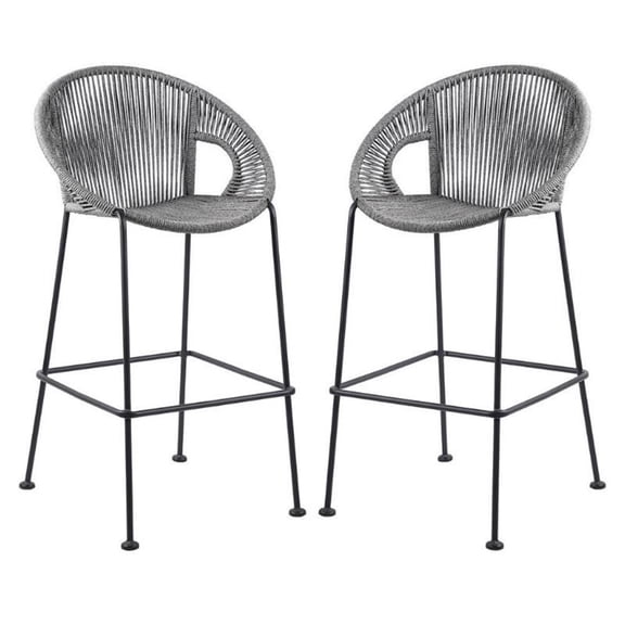Home Square 2 Piece 30" Indoor Outdoor Steel Bar Stool in Gray Rope