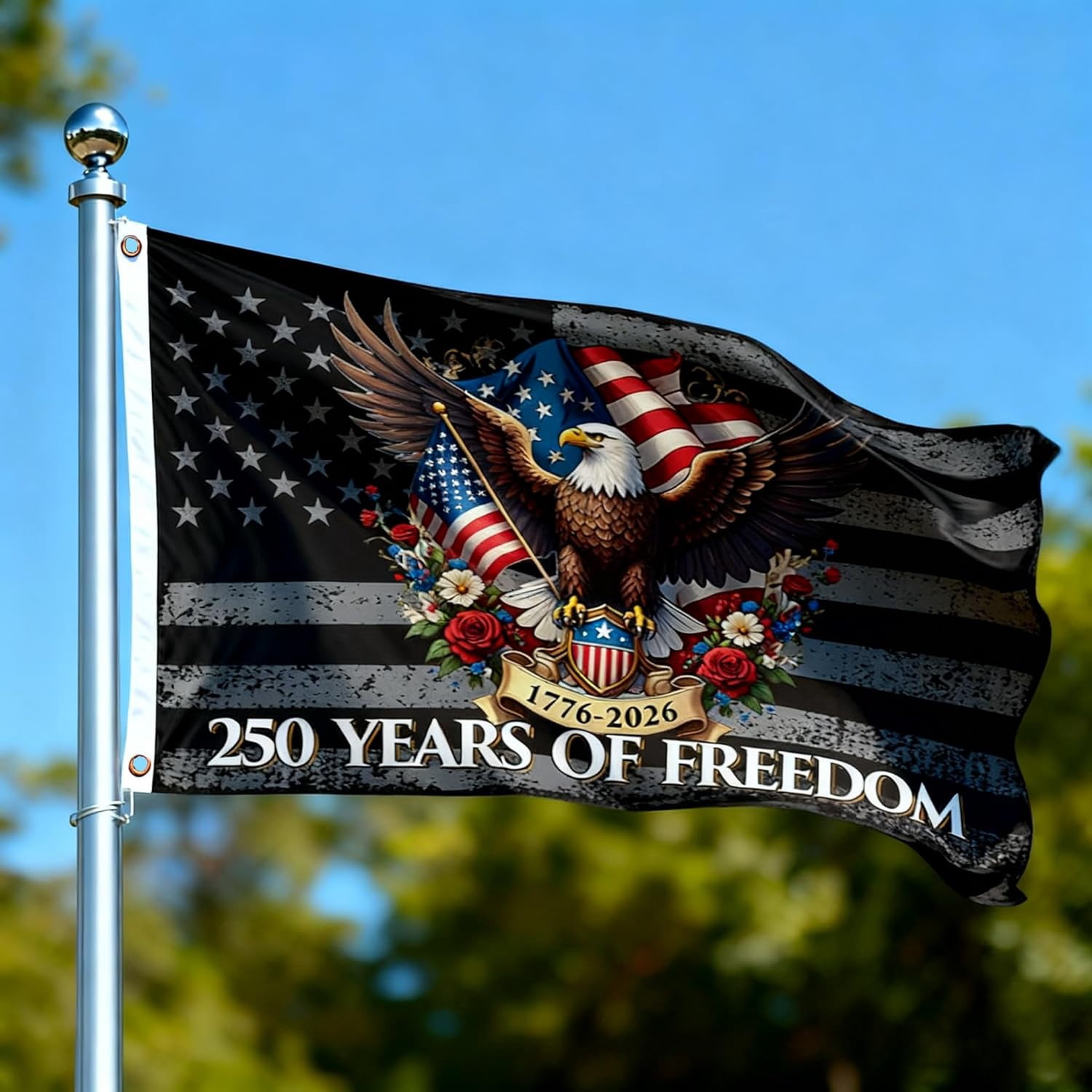 250th Anniversary Flag 3 x 5 Ft Eagle Outdoor Flag with Durable Canvas Header and Brass Grommets Decor for Outdoor Front Door Porch Wall (250 Years)