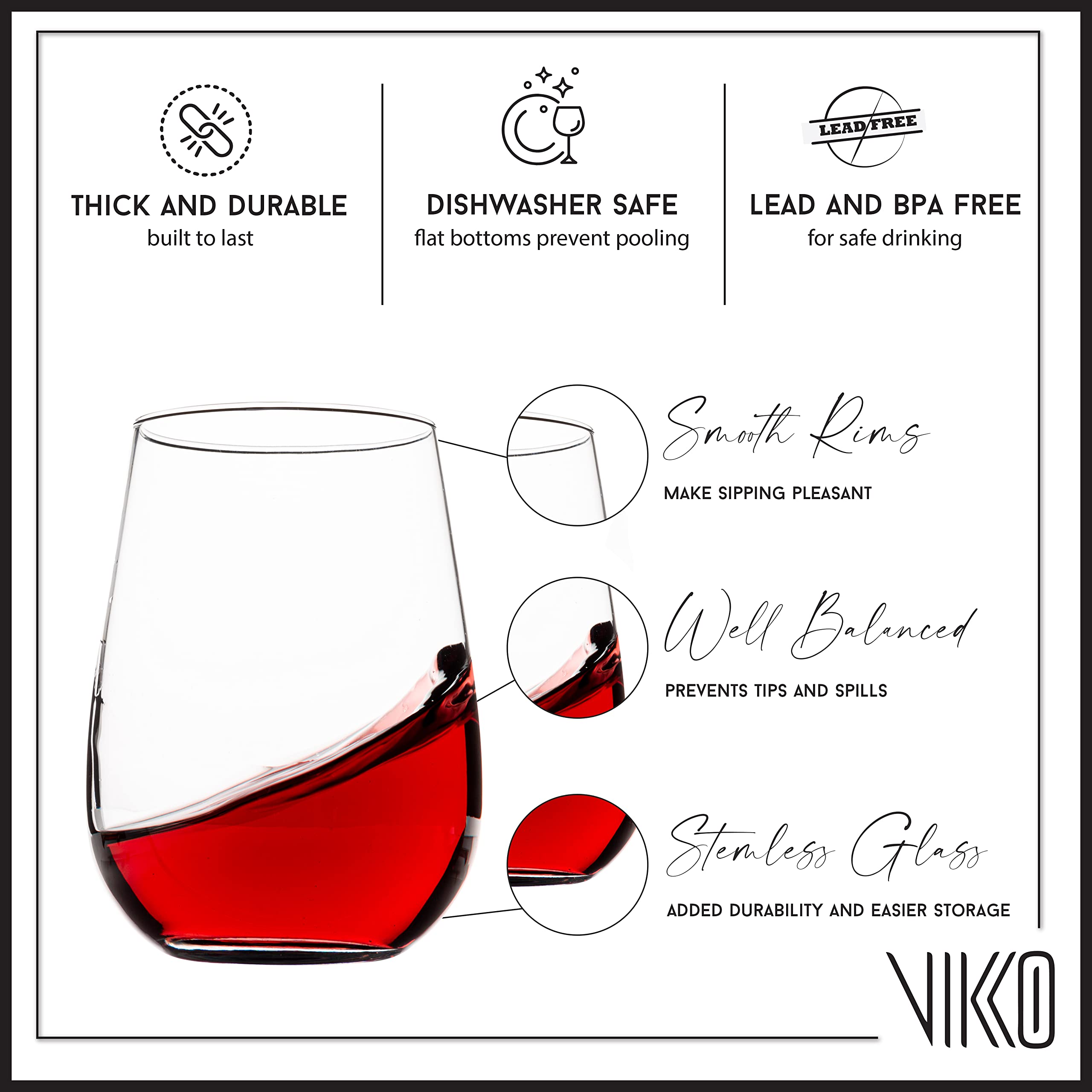 Madison - 12.25 Ounce Stemless Wine Glasses | Thick and Durable  Dishwasher Safe  For Parties, Weddings, and Everyday  Set of Six Stemless Wine Glass Tumblers